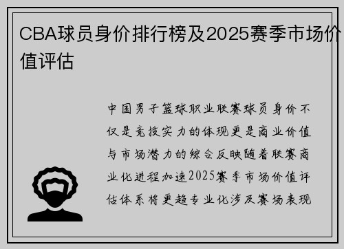 CBA球员身价排行榜及2025赛季市场价值评估